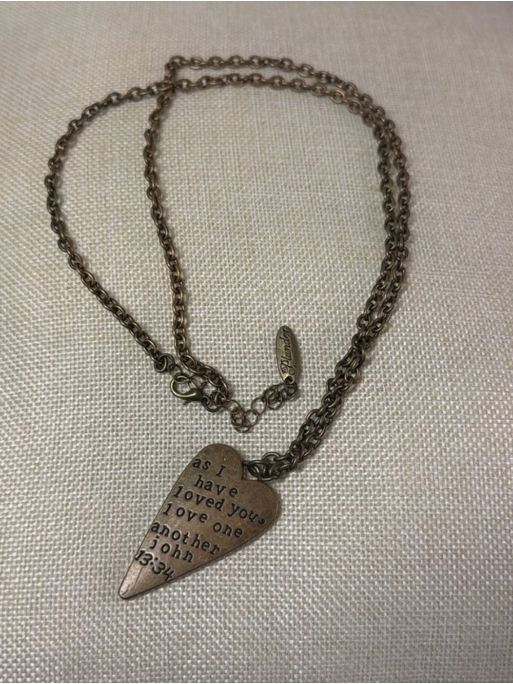 Plunder Brass Heart Pendant Necklace with Scripted Verse
